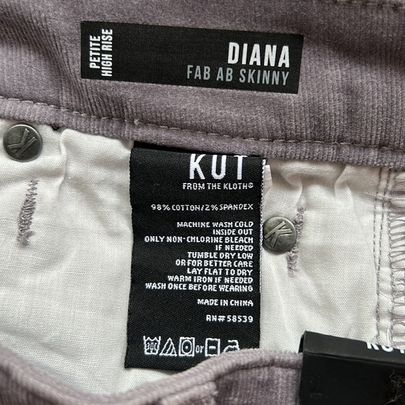 NWT Kut from the Kloth Diana skinny corduroy pants. Seal gray, size 4P. - Picture 5 of 8